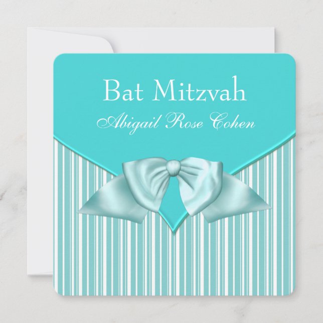 Convite Teal Blue Bat Mitzvah (Frente)