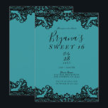 Convite Teal Blue Black Lace Sweet 16 Party<br><div class="desc">Personalizar para qualquer evento</div>