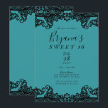 Convite Teal Blue Black Lace Sweet 16 Party<br><div class="desc">Personalizar para qualquer evento</div>