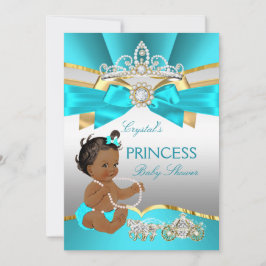 Convite Teal Blue Dourado Princesa Chá de fraldas Étnica