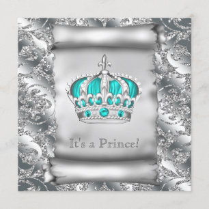 Convite Teal Blue e Silver Prince Chá de fraldas