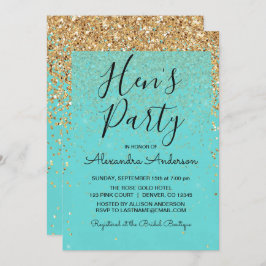 Convite Teal Blue Girly Glitter Sparkle Festa de Hen