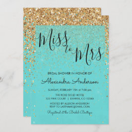 Convite Teal Blue Glitter Miss à Sra. Chá de panela
