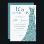 Convite Teal Blue Green Glitter Dress Doce 16 Partido Doce<br><div class="desc">Teal Blue Glitter Dress 16 Variações do Convite de festas doce para o convite e itens correspondentes na nossa loja</div>