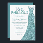 Convite Teal Blue Green Glitter Dress Doce 16 Partido Doce<br><div class="desc">Teal Blue Glitter Dress 16 Variações do Convite de festas doce para o convite e itens correspondentes na nossa loja</div>