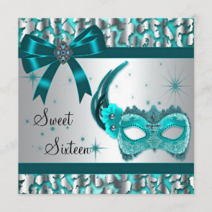 Convite Teal Blue Leopard Doce Dezesseis Mascarada