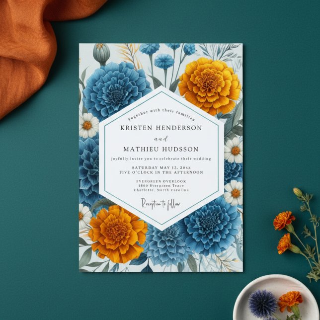 Convite Teal Blue Moody Floral Wedding (Criador carregado)