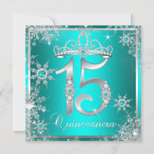 Convite Teal Blue Quinceanera Winter Wonderland Snowflake