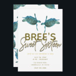 Convite Teal Blue Sea Turtles Beach Dourado Sweet 16 Party<br><div class="desc">personalizar para qualquer evento</div>