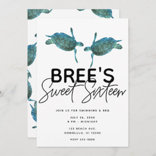 Convite Teal Blue Sea Turtles Ocean Beach Sweet 16 Parte I