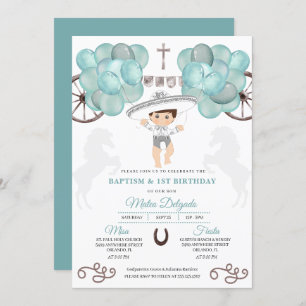 Convite Teal Blue & Silver Boy Charro Baptism