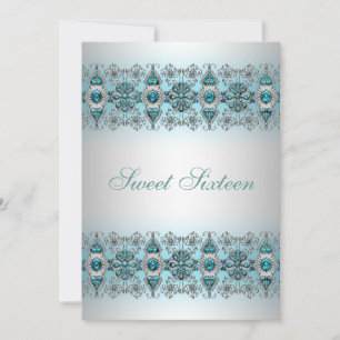 Convite Teal Blue Silver Lace Sweet Sixteen