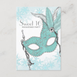 Convite Teal Blue Snowflake Doce 16 Partido Mascarada