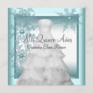 Convite Teal Blue Snowflake Winter Wonderland Quinceanera