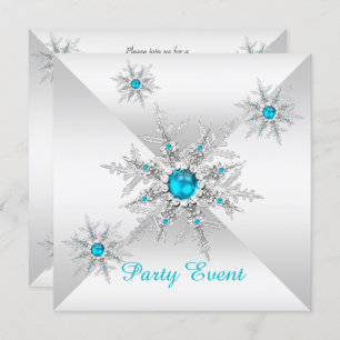 Convite Teal Blue Snowflakes Winter Wonderland Party
