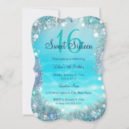 Convite Teal Blue Water Ocean Pearls Festa Doce 16