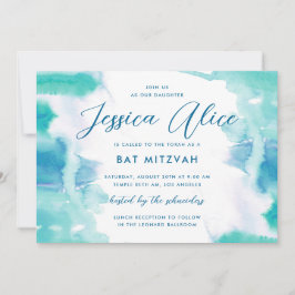 Convite Teal Blue Watercolor Tie Bat Mitzvah