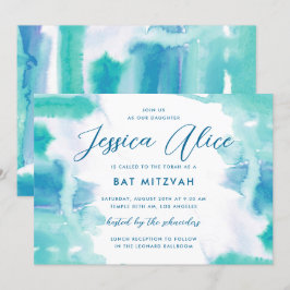 Convite Teal Blue Watercolor Tie Bat Mitzvah