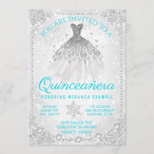 Convite Teal Blue Winter Wonderland Quinceanera