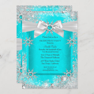 Convite Teal Blue Winter Wonderland Snowflaver Arco 2