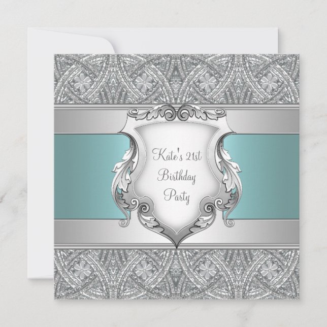 Convite Teal Blue Womans aniversário de 21 anos Party (Frente)