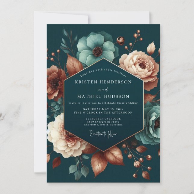 Convite Teal Blush Anemone Wedding (Frente)