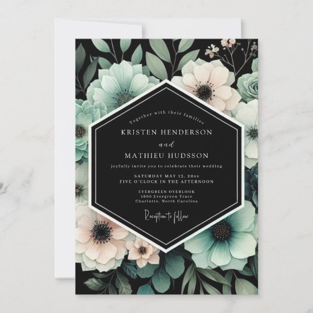 Convite Teal & Blush Moody Floral Wedding (Frente)
