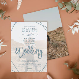 Convite Teal boho frame simple photo script wedding