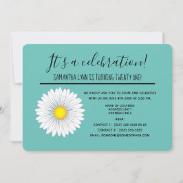 Convite Teal Bonito Festa de Pequena Daisy aniversário de