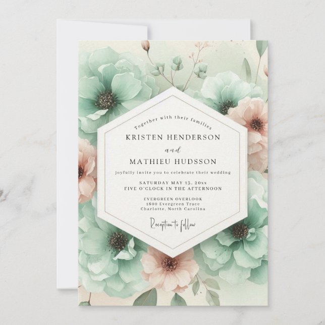 Convite Teal Botanical Dream Wedding (Frente)
