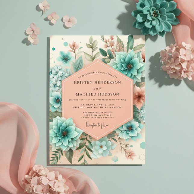 Convite Teal Botanical Enchantment Wedding (Criador carregado)