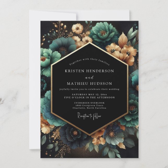 Convite Teal Botanical Opulent Wedding (Frente)