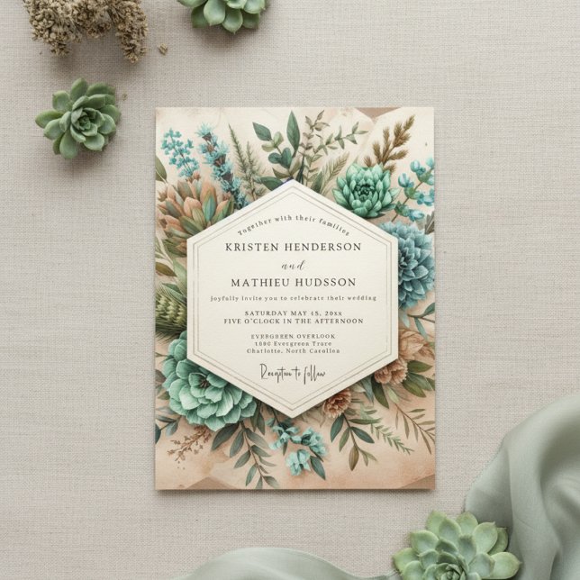 Convite Teal Botanical Romance Wedding (Criador carregado)