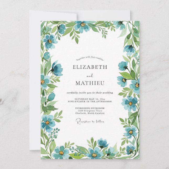 Convite Teal Botanical Spring Wedding (Frente)