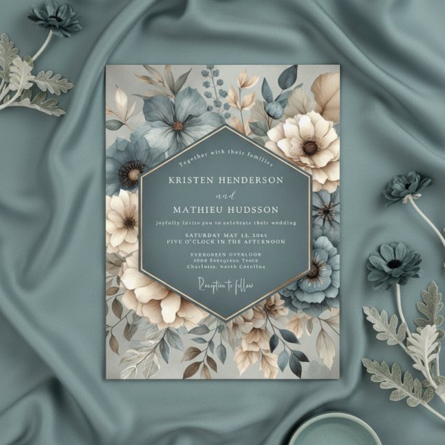 Convite Teal Botanical Whimsy Wedding (Criador carregado)