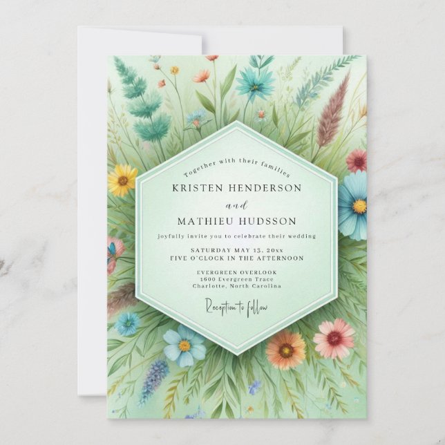 Convite Teal Botanical Whimsy Wedding (Frente)