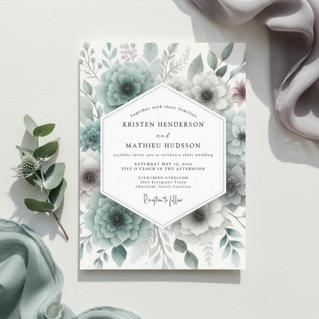 Convite Teal Botanical Woodland Wedding (Criador carregado)