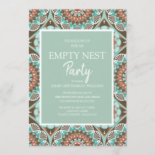 Convite Teal Brown Mandela Pattern Vazio Nest Party