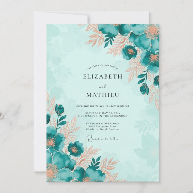 Convite Teal Captivating Botanical Wedding (Frente)
