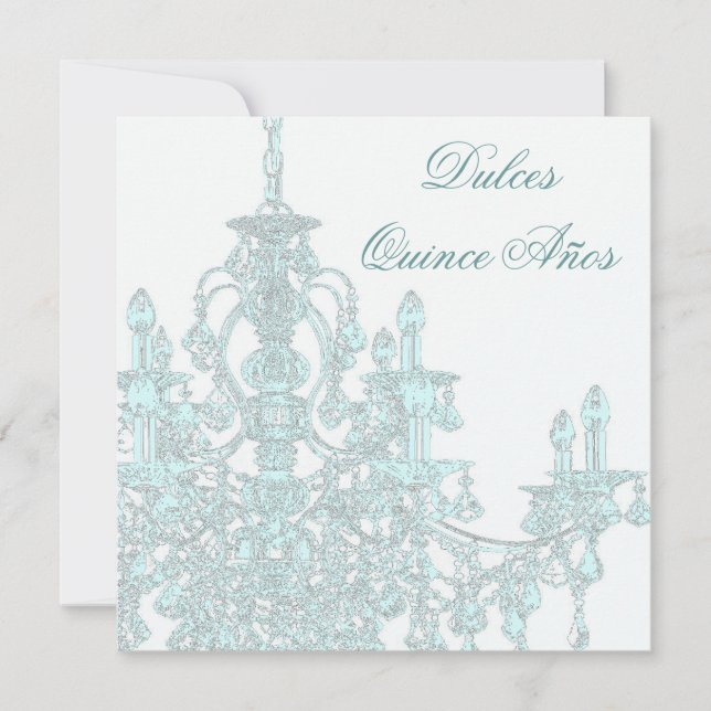 Convite Teal Chandelier Quinceanera (Frente)