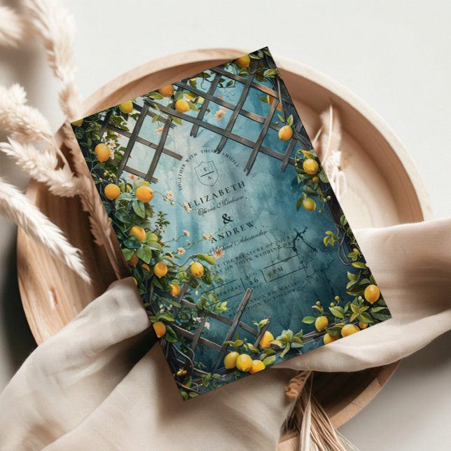 Convite Teal Citrus Blossom Garden Wedding (Criador carregado)