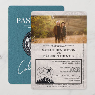 Convite Teal Colorado Passport Wedding