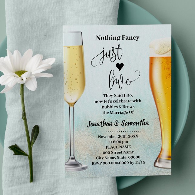 Convite Teal com bolhas Douradas e brechas antes que eu fa (Teal with Gold Bubbles and Brews Couples Shower, Champagne and Beer Beach Wedding)