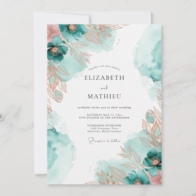 Convite Teal Copper Ethereal Coastal Wedding (Frente)