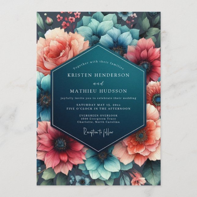 Convite Teal Coral Wedding (Frente)