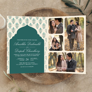 Convite Teal Cream Ikat All in One Indian Weding