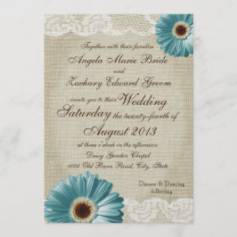 Convite Teal Daisy e Lace Wedding