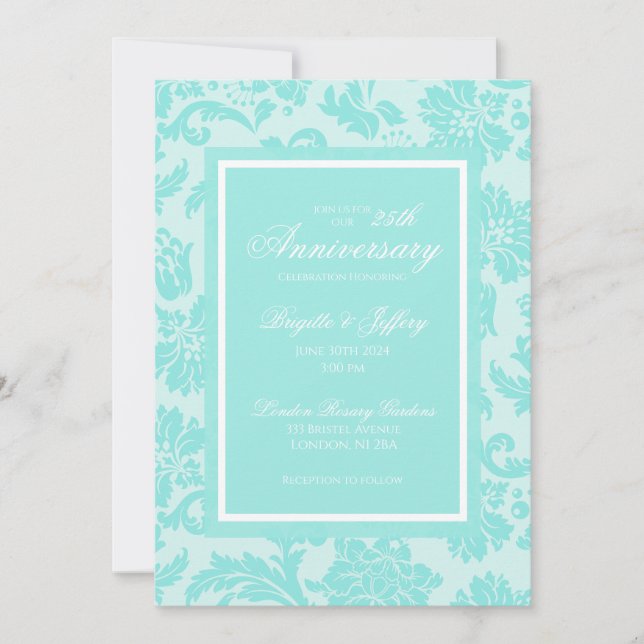 Convite teal damask para 50º aniversário do Elegan (Frente)