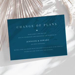 Convite Teal de Adiamento de Casamento Minimalista