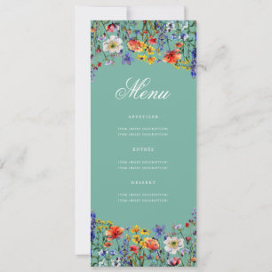 Convite Teal do menu de Festa de aniversário Floral Elegan